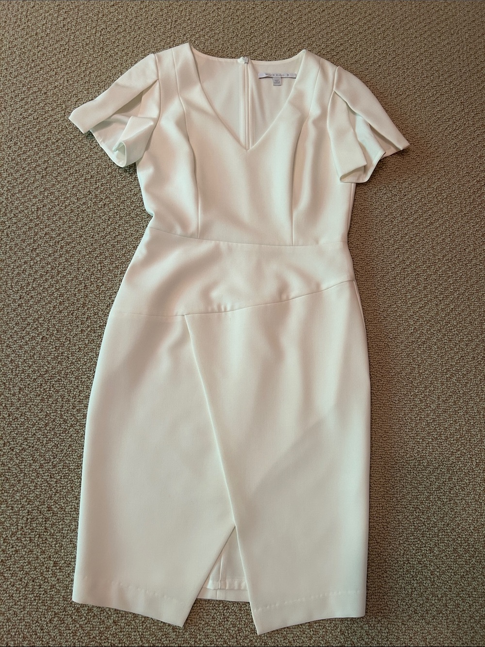 Black Halo White V-Neck Flutter Sleeve Sheath Dress